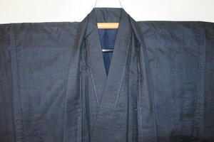 . день 2583шт.@ шелк оригинальный грязь индиго Ooshima эпонж мужчина кимоно перо тканый .69 длина 144К темно синий 80 черепаха . темный неношеный прекрасный товар доказательство ткань имеется 