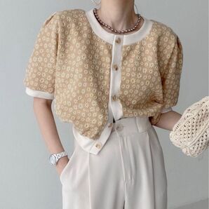 【極美品】JUNOAH パワーショルダー花柄ショートカーディガン 完売品