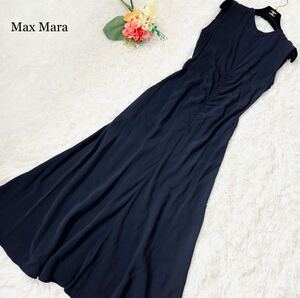  прекрасный товар близко год модели Max Mara [ длинный One-piece платье gya The -40 размер L]SPORTMAX MaxMara эластичность есть flair маленький видно темно-синий 