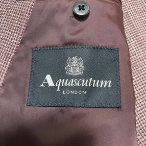 未使用級/XL相当●アクアスキュータム Aquascutum テーラードジャケット アンコン サマーウール 麻 リネン チェック ボルドー系 現行タグの画像8