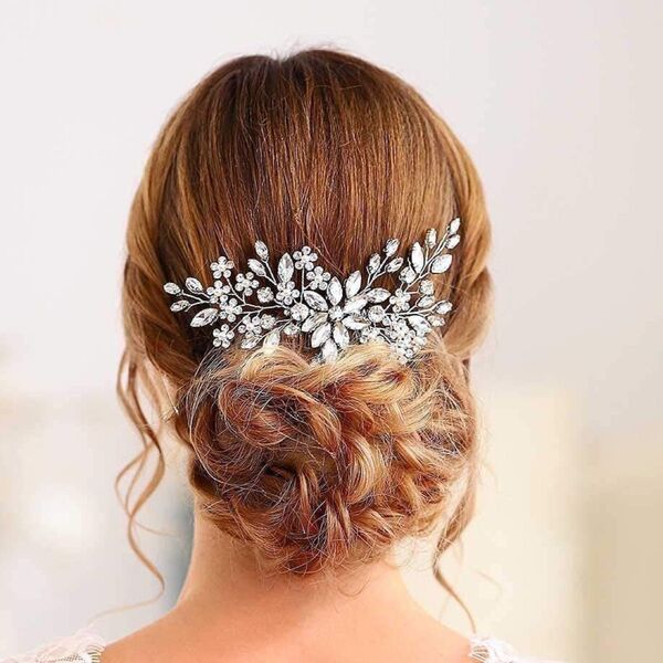 ウェディング 結婚式 ヘッドドレス お花ヘアアクセサリー シルバー キラキラふ