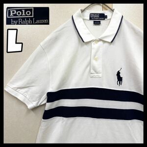 90s ポロバイラルフローレンポロシャツ ビッグポニー 刺繍ロゴ ボーダー POLO RALPH LAUREN