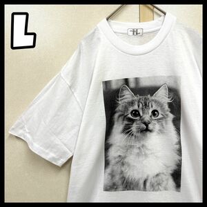 90s ヴィンテージ レトロtシャツ 当時物 白ホワイト 猫 キャット アニマル ビンテージ Tシャツ 半袖