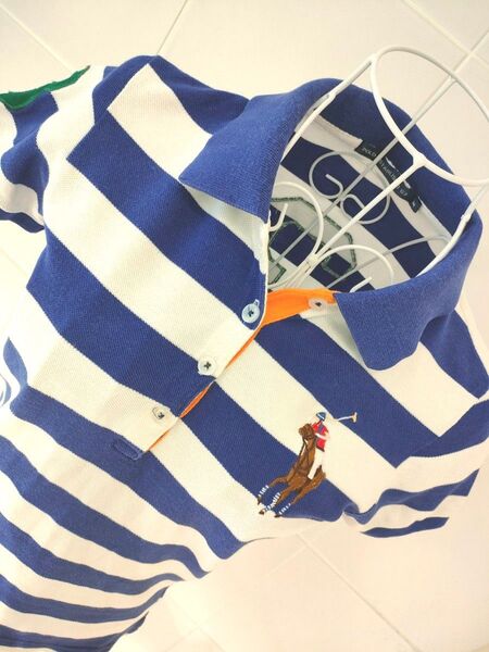 ポロ ビッグポロ ボーダー ポロシャツ М ブルー ホワイト POLO ホワイト ブルー