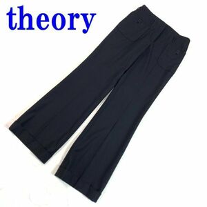 theory セオリーフロントポケットスラックスパンツブラックカジュアル ポケット有 ストレッチ有 ワイドパンツ ０ C9960