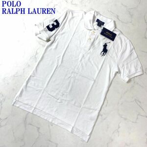 ポロラルフローレン 新品タグ付き半袖ポロシャツホワイトPOLO RALPH LAUREN カジュアル ナンバリング刺繍 L160/80 C135