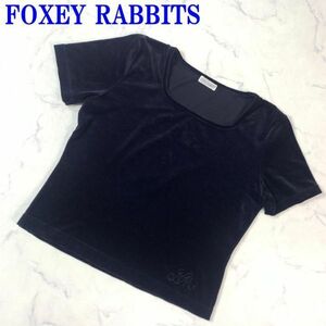  Foxey la Bit'z short sleeves velour style Short tops navy FOXEY RABBITS casual stretch have one Point embroidery cropped pants height L C240