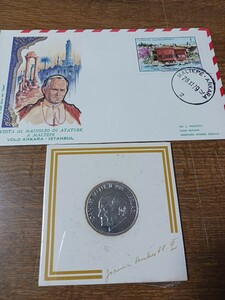 ヨハネ・パウロ二世 訪日記念メダル・切手セット① 1981 直径:約31mm 重量:約21.0g（台紙含）