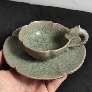 5:8081LT human national treasure China antique porcelain [ Song . kiln cup plate ] handicraft glazed pottery blue flower . ceramic art ornament .. goods 