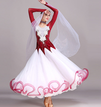 最新作　高級品レディース社交ダンス　ロングワンピース　発表会競技会素敵ドレス　サイズ選択可　赤色_画像3