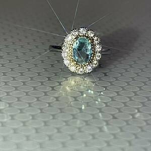 アクアマリン 指輪 1.5ct 戒託,金メッキ