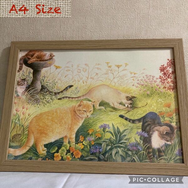 cat アンティーク 雑貨 猫 ネコ アート 絵画 複写額付き