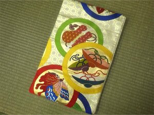 * старый ткань maru obi Tang тканый вышивка черепаха ..../../ армия распределение / бабочка документ двусторонний рисунок натуральный шелк Taisho роман *m167