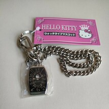 ◆HELLO KITTY◆ハローキティ　ウォッチタイプマスコット　ウォレットチェーン　四角　黒◆2003　レア　キーホルダー　時計型　ストラップ_画像1