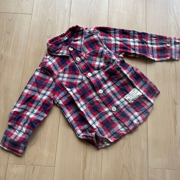 赤 チェックシャツ 子供服 サイズ 100 長袖シャツ キッズ kids 子供 こども シャツ 送料無料 匿名配送 即購入可能