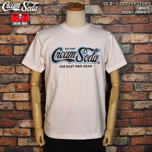 【XL】CREAM SODA クリームソーダ 　カーシブ アウトラインTシャツ 　WHITE　 PD24T-09WHITE　原宿ピンクドラゴン　ブラックキャッツ　