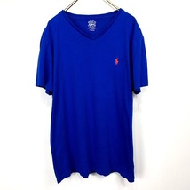 ポロ ラルフローレン Vネック Mサイズ ワンポイント 半袖 カットソー POLO Ralph Lauren メンズ Tシャツ ブルー 青 オレンジ_画像1