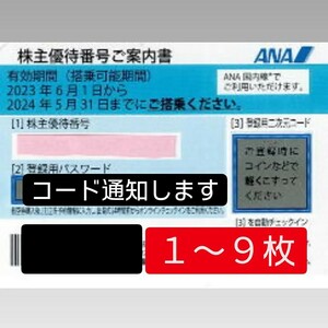 【コード通知のみ】ANA株主優待割引券１〜９枚【2024年05月31日までご搭乗可能】ANA／全日空／全日本空輸①