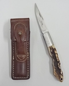 831▽α-BIG フォールディングナイフ 折り畳みナイフ 全長：約18cm/折り畳み：約11cm M.Takahashi SEKI-JAPAN 革ケース付 アウトドア
