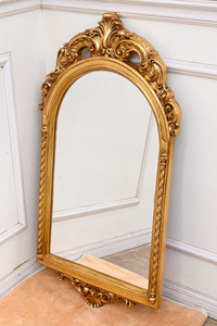 Q136 未使用保管品 ロココ調 クラシック 金ゴールド 大き目 壁掛け鏡 ウォールミラー 姿見 高さ92cm