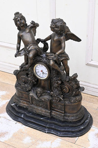 KQ14 大型 激重28.5kg ブロンズ 銅製 大理石 天使 オブジェ 置き時計 置時計 飾り物 手間暇掛からないクォーツ 両面仕様 ブロンズ像