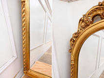 Q136 未使用保管品 ロココ調 クラシック 金ゴールド 大き目 壁掛け鏡 ウォールミラー 姿見 高さ92cm_画像5
