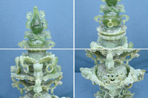NP37 中国古玩 硬玉 翡翠 本玉石 彫刻 香炉 香道具 高57.5cm_画像3
