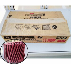 [未使用品] MAX マックス フラットネイルコイル CN90相当釘 FC90W8(2x4)-WP 90mm鉄普通釘 150本×10巻 釘着色 アカ (2) [西那須野店]