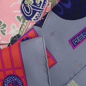 HERMES エルメス カレ90 KIMONOS et INROS 着物と印籠 スカーフ 小物 レディース グレー×ピンク系×ネイビーの画像5
