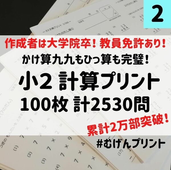 2.小学2年算数計算ドリル、育児、子育て、dwe、スタサプ、公文、AERA Kids、教育、夏休み、新学期、むげんプリント、勉強