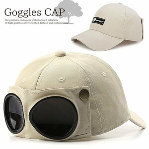 [ goggle . stylish!] cap hat men's lady's goggle low cap baseball cap 7988488 beige new goods 1 jpy start 