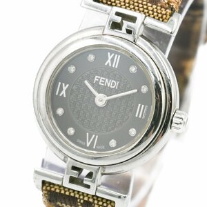 1円 稼働 良品 FENDI フェンディ 003-2700L-120 ズッカ 8Pダイヤ QZ クオーツ 黒文字盤 レディース 腕時計 ラウンド ブランド 342220240507