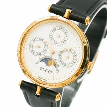 1円 稼働 GUCCI グッチ ムーンフェイス QZ クオーツ デイデイト 3針 白文字盤 GP ボーイズ 腕時計 ラウンド ブランドウォッチ 343320240507_画像1