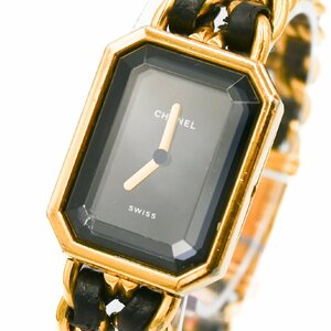 1 jpy CHANEL Chanel Premiere M QZ quarts black black face Gold GP wristwatch lady's square brand 340920240507