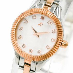 1 jpy operation superior article koma 4 attaching 4*Cyondosi- cut glass stone attaching lady's watch QZ quarts white shell face SS wristwatch 350920240514