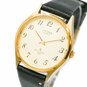 1円 CITIZEN シチズン 2830-262891 K QZ クオーツ 3針 ゴールド 金文字盤 GP メンズ 腕時計 男性用 ラウンド レザー ブランド 359220240514