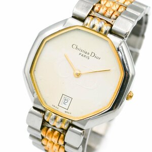 1円 ChristianDior クリスチャンディオール 4715032 PLaouerG オクタゴン QZ クオーツ ベージュ文字盤 SS GP コンビ 腕時計 354220240514