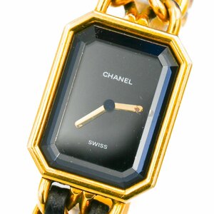 1 jpy operation CHANEL Chanel Premiere L Gold QZ quarts black black face GP wristwatch lady's square brand 223320240319