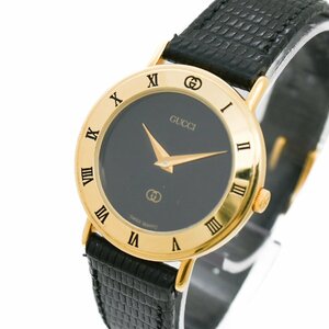 1 иен работа хорошая вещь GUCCI Gucci 3000L QZ кварц чёрный циферблат Gold GP женские наручные часы раунд бренд часы 368120240521