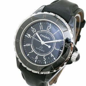 1 иен работа прекрасный товар CHANEL Chanel J12 AT самозаводящиеся часы Date 3 стрелки черный чёрный циферблат наручные часы мужской раунд кожа ремень бренд 365620240521