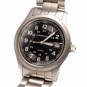 1円 稼働 HAMILTON KHAKI ハミルトン カーキ H684410 QZ クオーツ デイト 3針 黒文字盤 SS 腕時計 メンズ ラウンド 045420240528