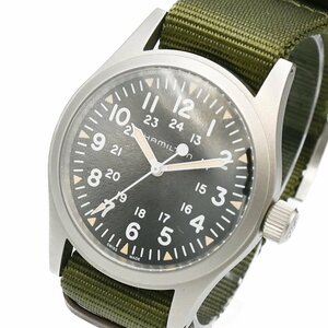 1円 稼働 極美品 箱/保証書付 HAMILTON KHAKI ハミルトン H694390 カーキ フィールド メカニカル 手巻き 黒文字盤 腕時計 344920240507