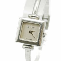 1円 稼働 GUCCI グッチ 1900L バングルウォッチ QZ クオーツ シルバー 銀文字盤 SS レディース 腕時計 スクエア ブランド 39320240423_画像1