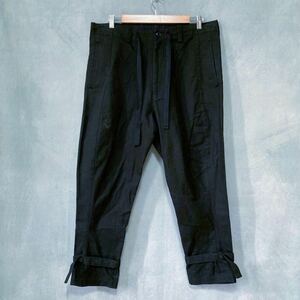S'YTE Yohji Yamamoto サイト ヨウジヤマモト コットンツイル ベルトストラップ ワイド テーパード パンツ size.3 (L) ブラック 汚れ少し有