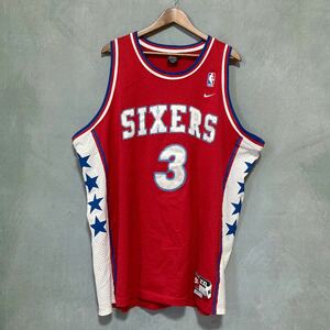 希少 90's NBA 76ers IVERSON #3 アレンアイバーソン セブンティシクサーズ ゲームシャツ メッシュ ユニフォーム NIKE size.XXL レッド