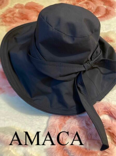 美品 ◆ AMACA ◇ アマカ ◆ 洗える ハット 帽子 ネイビー