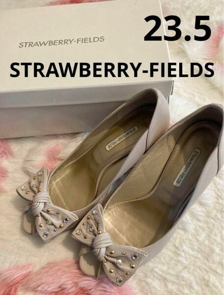 タイムセール◆ STRAWBERRY-FIELDS ストロベリーフィールズ ◆ リボン オープントゥ パンプス 23.5 レザー