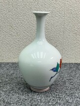 ⑤ 山口幹彦 作 錦椿絵 一輪挿し 鶴首花瓶 有田焼 工芸品 骨董 アンティーク[A08]_画像3