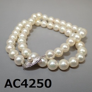AC-4250　本真珠ネックレス　輝き良好　WG K14 刻印　大粒玉 約7.5mm玉　重さ32.76g　長さ42cm 20240514