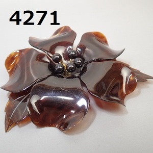 AC-4271*book@ tortoise shell large .. flower motif brooch 20240514